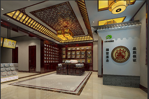 山西古朴典雅的中式茶叶店大堂设计效果图